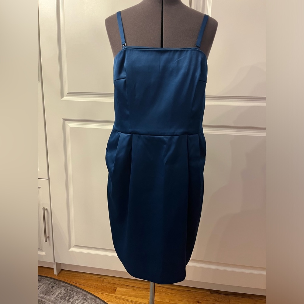 Express Design Studio Aqua Satin Strapless Dress with Pockets